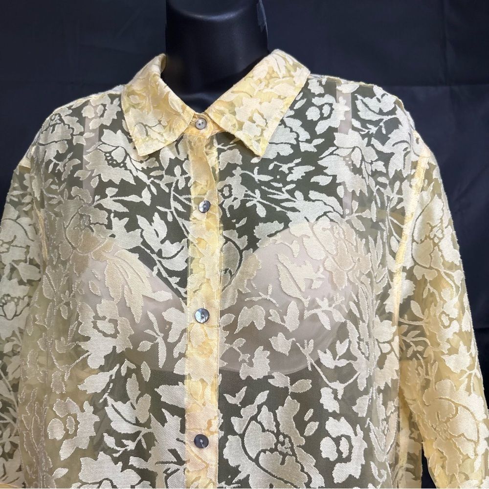Notations Yellow Floral Button Down Shirt XL - Picture 11 of 13
